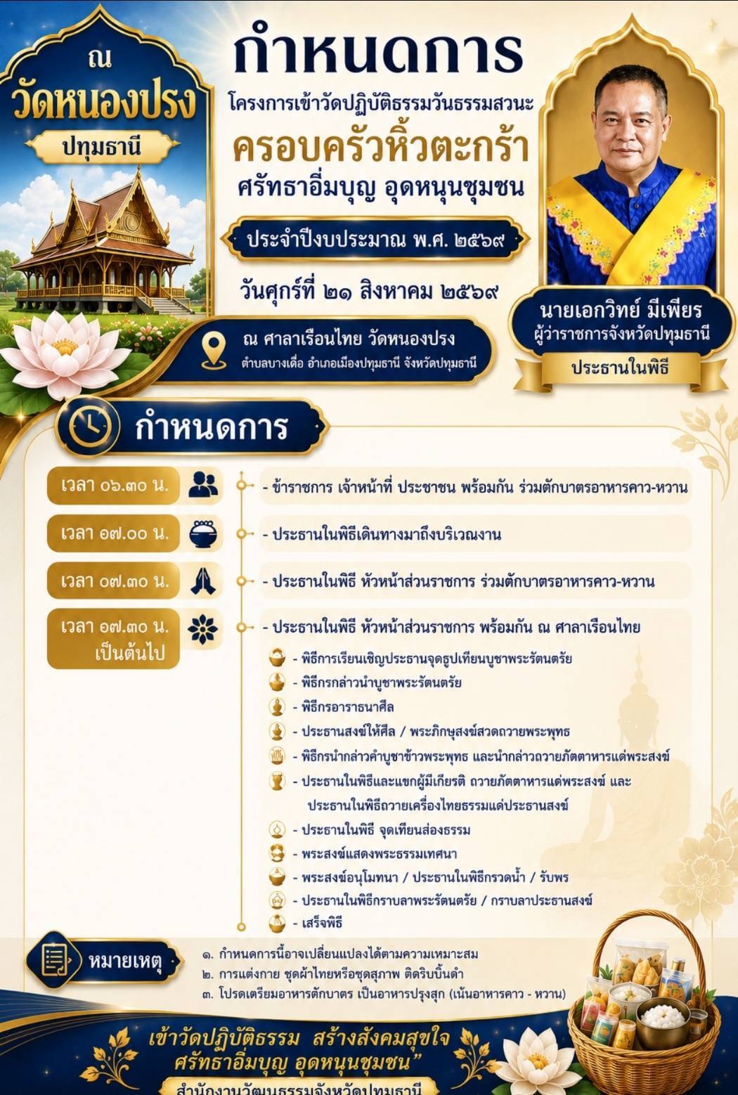 ร่วมกิจกรรม โครงการเข้าวัดปฏิบัติธรรมวันธรรมสวนะ ครอบครัวหิ้วตะกร้า ศรัทธาอิ่มบุญ อุดหนุนชุมชน  ประจำปีงบประมาณ พ.ศ. 2569   ณ  ศาลาเรือนไทย  วัดหนองปรง